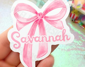 Personalized Coquette Bow Name Sticker | Custom Decal (Waterproof/Sparkle)