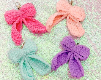 Crocheted Bow Bag Charm | Preppy Book Bag Accessory, Handmade Keychain Clasp
