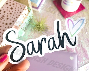 Personalized Name W/WO Heart Vinyl, WaterProof or Resistant, Die-Cut Sticker| Name Sticker| Custom Name Sticker| Name Labels| Party Favor