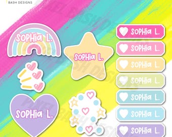 Personalized Pastel Name Labels | Sparkle Waterproof Vinyl Stickers