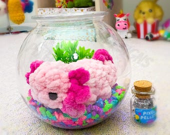 Crocheted Pink Axolotl Desk Pet | Amigurumi Classroom Friend, Study Buddy Gift