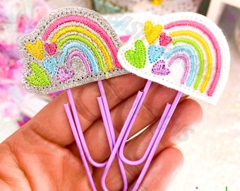 Glittery Rainbow Heart Jumbo Paper Clip Bookmark