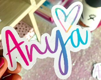 Gradient Multi-Colored Personalized Name| W/WO Heart |Vinyl, Waterproof or Resistant Die-Cut Sticker| Custom Sticker