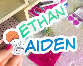 Personalized Name Vinyl Sticker, Activity Theme, Water Resistant