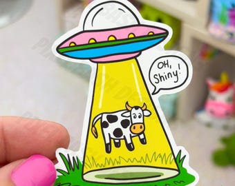 Distracted Cow Sticker | Holographic UFO Vinyl Decal