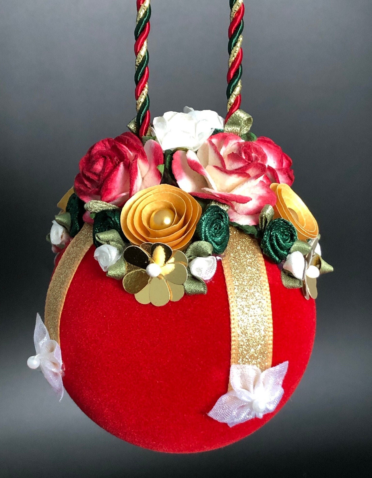 Victorian Christmas Ornament Red Velvet Glass Ball Red - Etsy UK