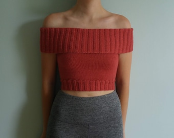 Fold Over Crop Top - PDF Knitting Pattern - Knit Top