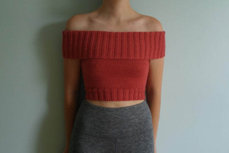 Fold Over Crop Top PDF Knitting Pattern Knit Top image 1