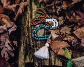 White Turquoise, Rosewood and Mystic Ocean Jasper 108 Mala Necklace LIFTED