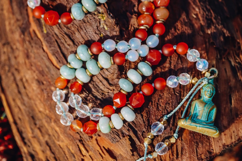 Mystic Chalcedony Quartz Stillness 108 Mala Necklace Burma Jade Angel Aura Quartz Carnelian