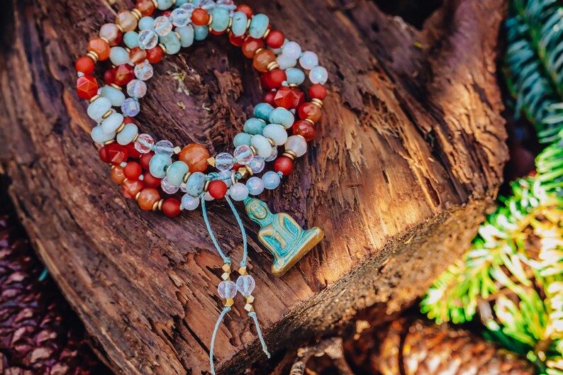 Mystic Chalcedony Quartz Stillness 108 Mala Necklace Burma Jade Angel Aura Quartz Carnelian