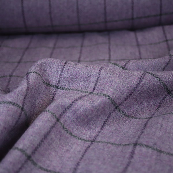 Mauve Windowpane 100% Wool Tweed Fabric UK Made Cloth  **Sold By The Half-Metre** Not Harris - Beautiful British Made Wool Fabric!