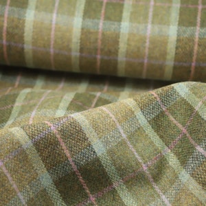Avocado/Olive Plaid 100% Wool Tweed Fabric UK Made Cloth  **Sold By The Half-Metre** Not Harris - Beautiful British Made Wool Fabric!