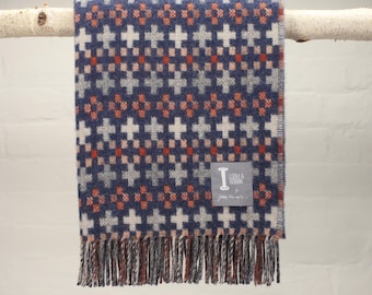 British Made Welsh Tapestry / Fair Isle Style Wool Blanket Throw Beautiful Quality Cosy Warm Loom & Bobbin - Mariner's Catch