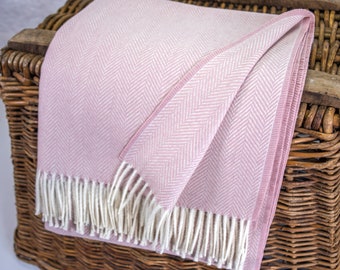 100% Wool Blanket/Throw - British Made Tweed Fabric *Not Harris 170cm x 150cm - Antique Rose Herringbone