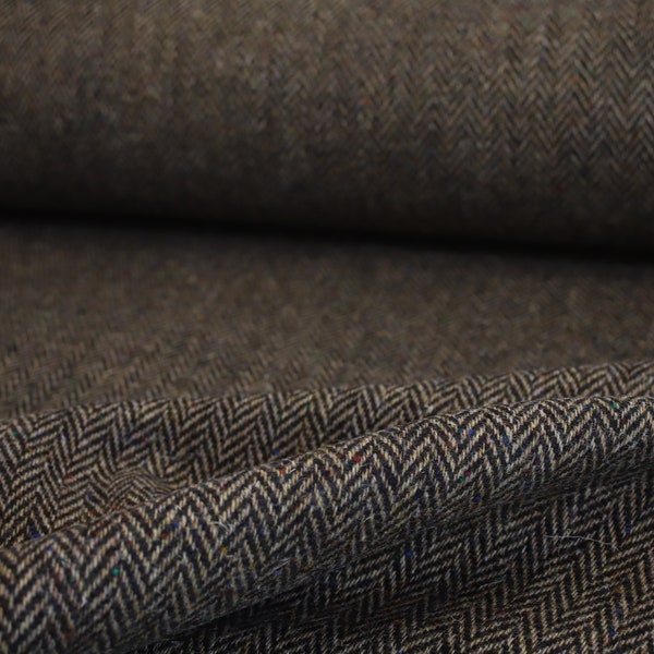 Brown Rainbow Fleck Large Herringbone 100% Wool Tweed UK Made  **Sold By The Half-Metre** Not Harris - Beautiful British Made Wool Fabric!