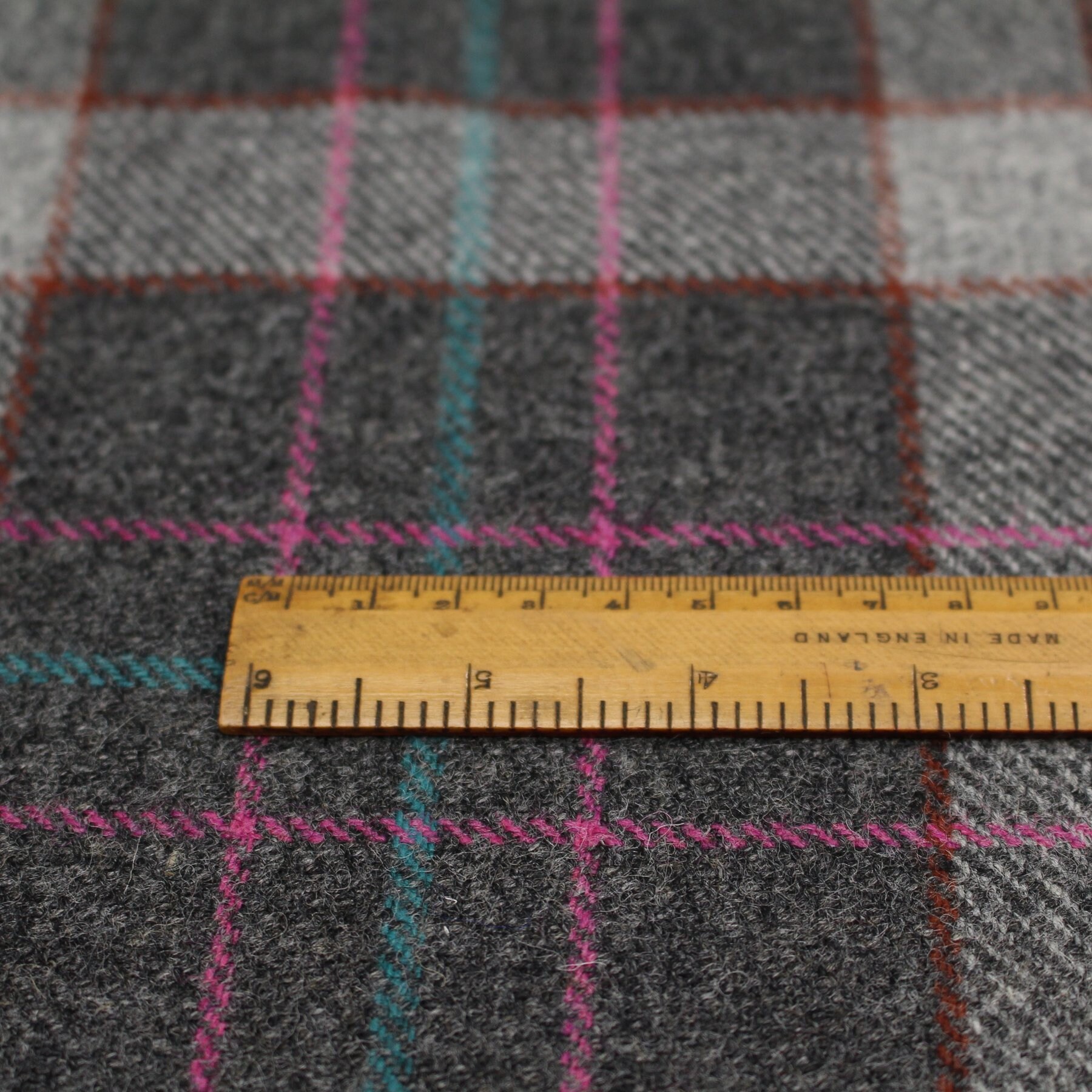 Charcoal / Pink / Turquoise Plaid 100% Wool Tweed Fabric UK - Etsy