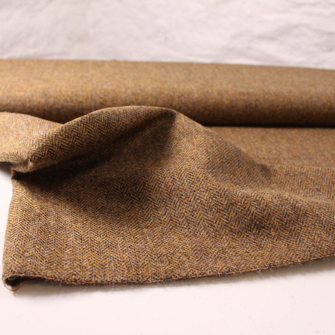 Tan Herringbone 100 Wool Tweed Fabric UK Made Cloth Sold Etsy