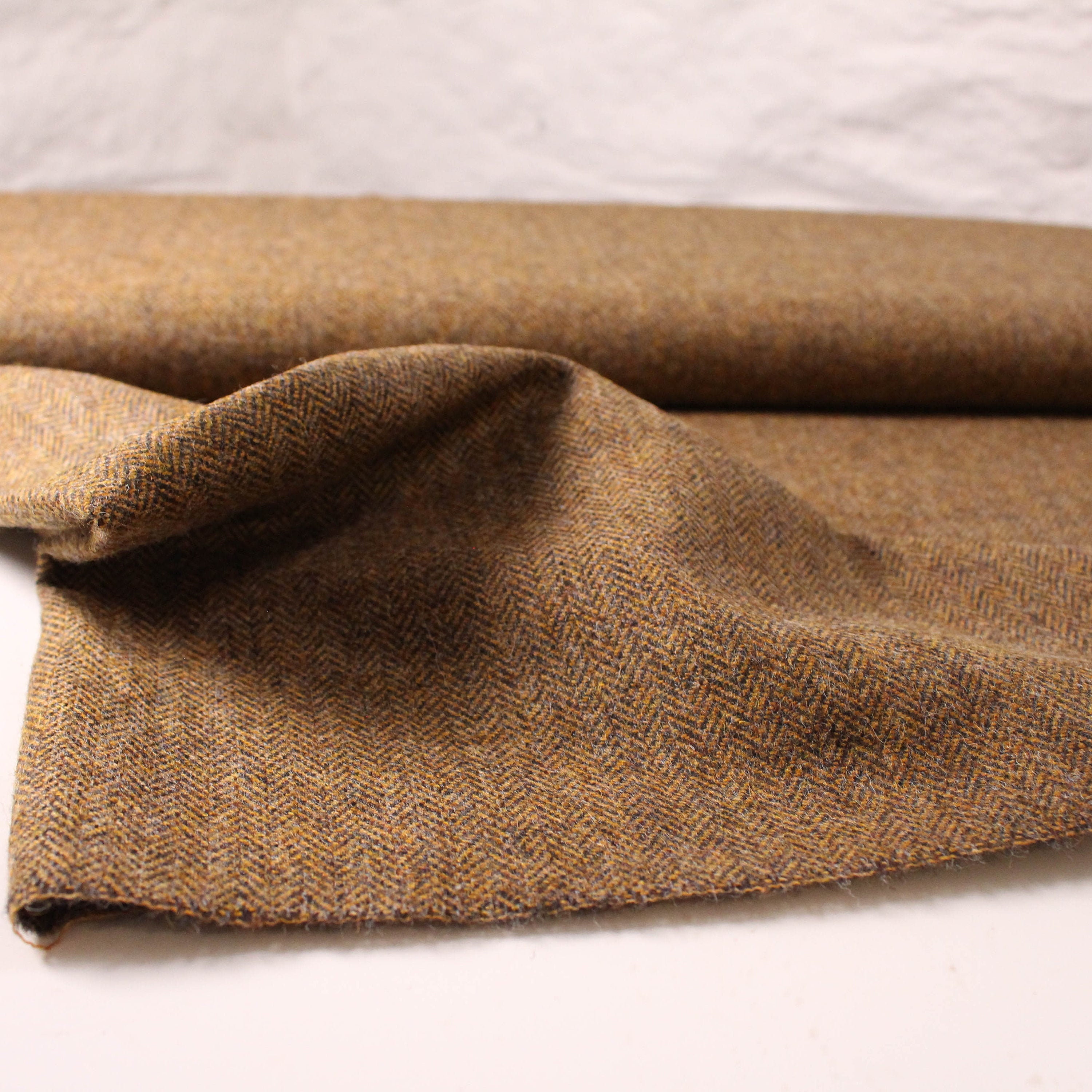 Tan Herringbone 100 Wool Tweed Fabric UK Made Cloth Sold Etsy