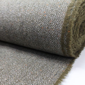 Olive Diamond Donegal Fleck 100% Wool Tweed Fabric UK Made Cloth *Sold By The Half-Metre* Not Harris - Beautiful British Made Wool Fabric!