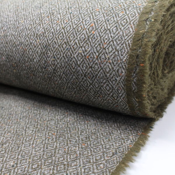 Olive Diamond Fleck 100% Wool Tweed Fabric UK Made Cloth *Sold By The Half-Metre* Not Harris - Beautiful British Made Wool Fabric!