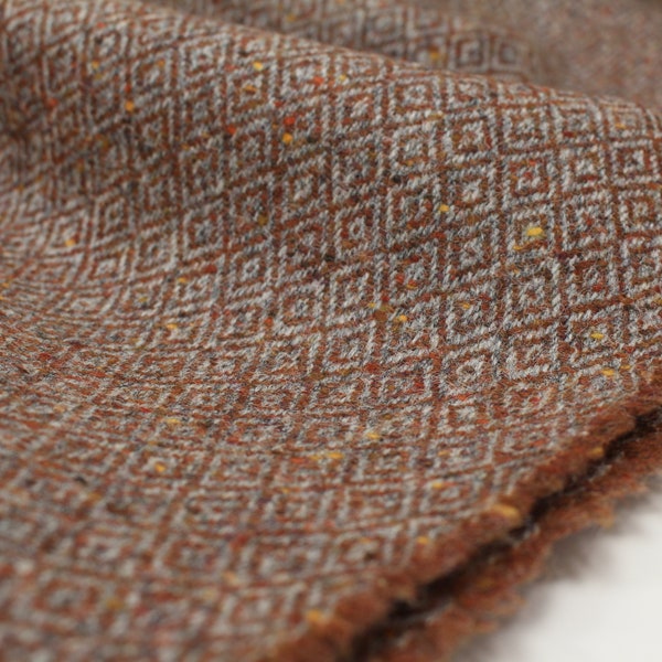 Chesnut Diamond Donegal Fleck 100% Wool Tweed Fabric UK Made Cloth *Sold By The Half-Metre* Not Harris - Beautiful British Made Wool Fabric!