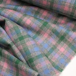 Grey / Pink / Green Check 100% Wool Tweed Fabric UK Made Cloth  **Sold By The Half-Metre** Not Harris - Beautiful British Made Wool Fabric!