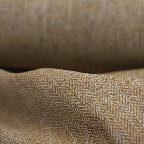 Tan Herringbone 100 Wool Tweed Fabric UK Made Cloth sold by the