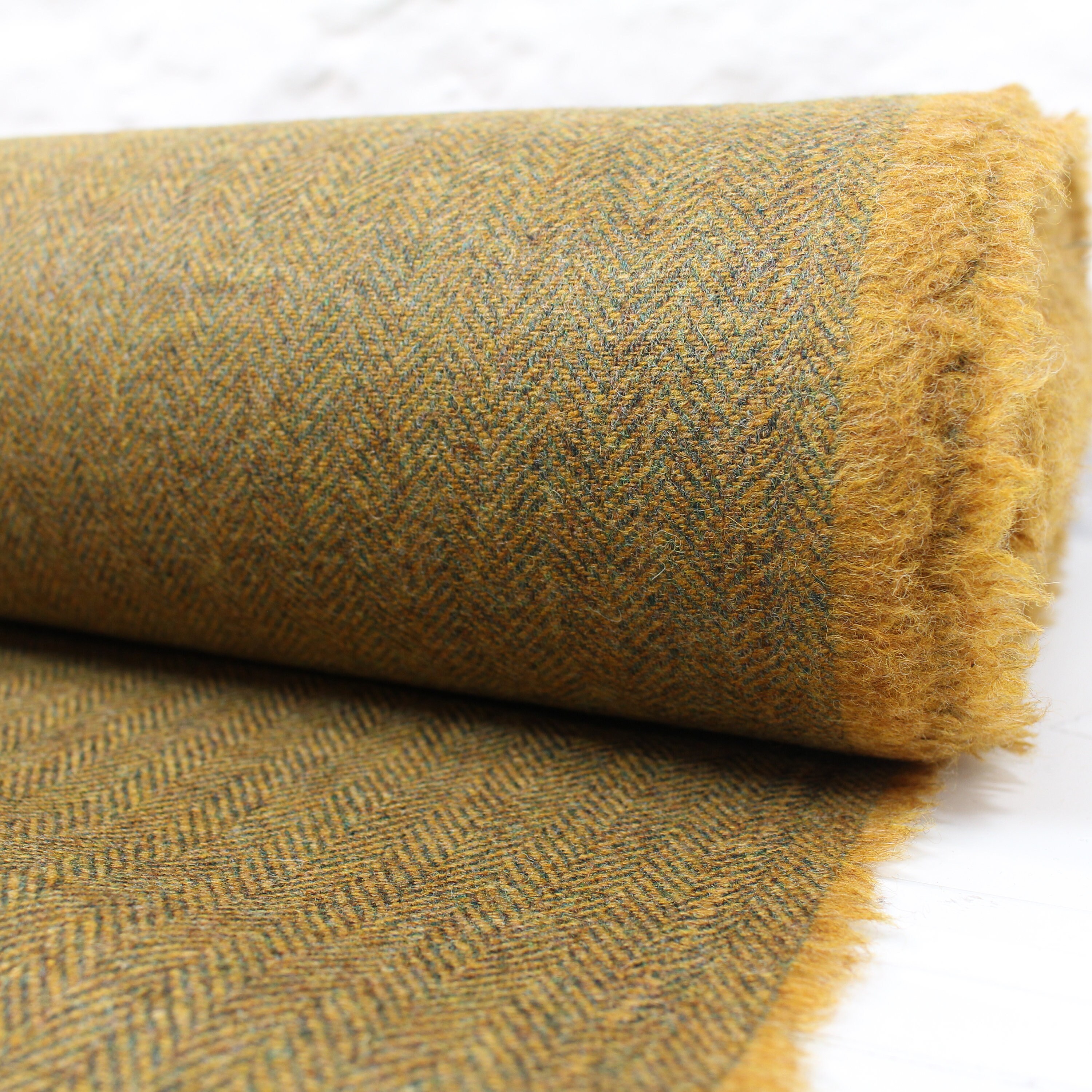 Dark Mustard Herringbone 100 Wool Tweed Fabric UK Made Cloth Etsy Canada