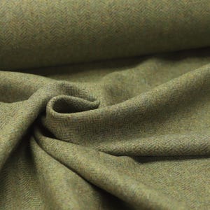Pasture Green Herringbone 100% Wool Tweed Fabric UK Made Cloth  **Sold By The Half-Metre** Not Harris - Beautiful British Made Wool Fabric!