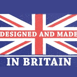 May include: A blue and white Union Jack flag with red accents. The flag has the text "DESIGNED AND MADE IN BRITAIN" printed on it.
