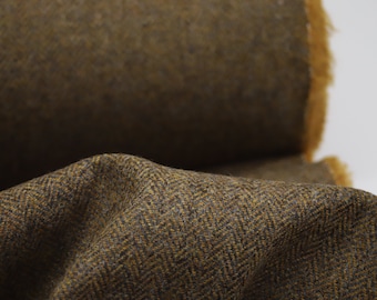 Dark Dijon Herringbone 100% Wool Tweed Fabric UK Made Cloth  **Sold By The Half-Metre** Not Harris - Beautiful British Made Wool Fabric!