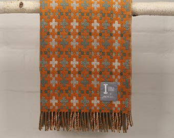 British Made Welsh Tapestry / Fair Isle Style Wool Blanket Throw Beautiful Quality Cosy Warm Loom & Bobbin - Clementine