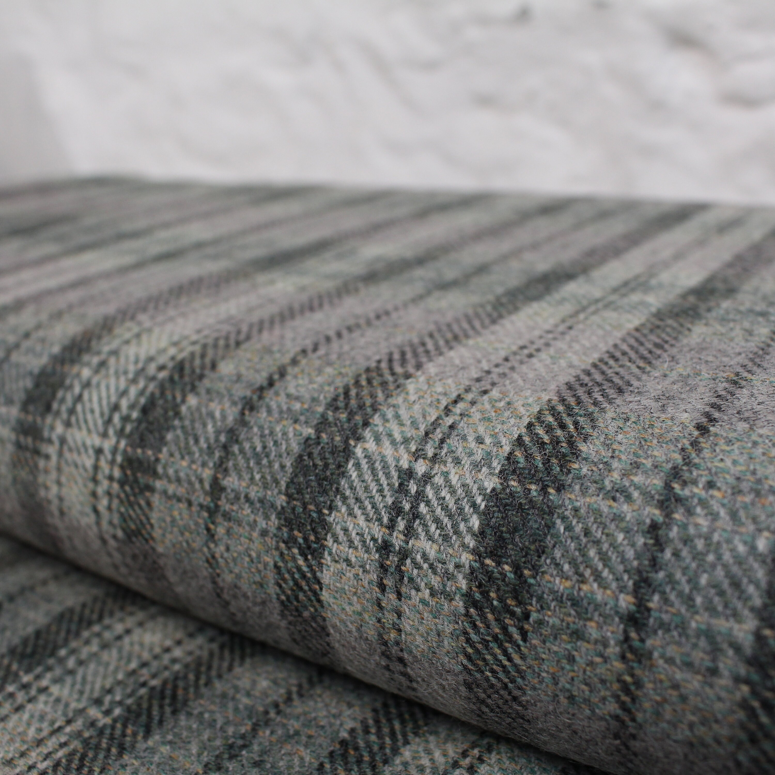 Grey & Mint Plaid 100% Wool Tweed Fabric UK Made Cloth sold | Etsy