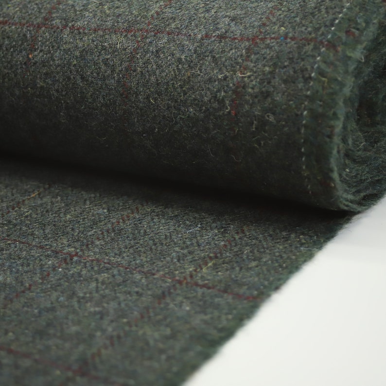 Forest Windowpane 100% Wool Tweed Fabric UK Made Cloth Sold By The Half-Metre Not Harris Beautiful British Made Wool Fabric image 4