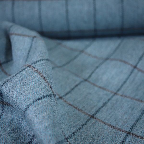 Aqua Windowpane 100% Wool Tweed Fabric UK Made Cloth **Vendido por el medio metro ** Not Harris - ¡Hermosa tela de lana hecha en Gran Bretaña!