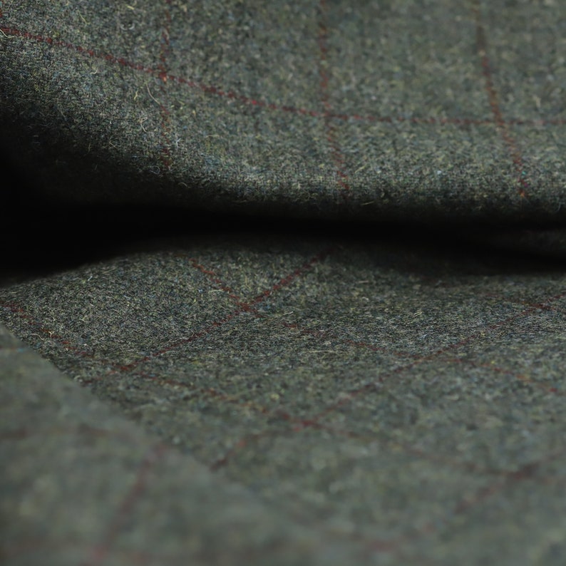 Forest Windowpane 100% Wool Tweed Fabric UK Made Cloth Sold By The Half-Metre Not Harris Beautiful British Made Wool Fabric image 3