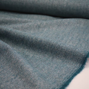 Light Petrol Herringbone 100% Wool Tweed Fabric UK Made Cloth  **Sold By The Half-Metre** Not Harris - Beautiful British Made Wool Fabric!