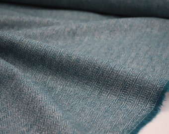 Light Petrol Herringbone 100% Wool Tweed Fabric UK Made Cloth  **Sold By The Half-Metre** Not Harris - Beautiful British Made Wool Fabric!