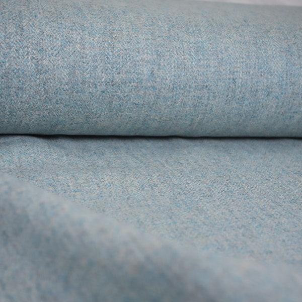 Duckegg Blue Herringbone 100% Wool Tweed Fabric UK Made Cloth  **Sold By The Half-Metre** Not Harris - Beautiful British Made Wool Fabric!