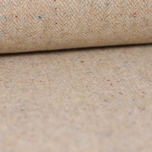 Beige Herringbone Fleck 100% Wool Tweed Fabric UK Made Cloth  **Sold By The Half-Metre** Not Harris - Beautiful British Made Wool Fabric!