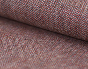 Red/Petrol Herringbone Mix 100% Wool Tweed Fabric UK Made Cloth  **Sold By The Half-Metre** Not Harris - Beautiful British Made Wool Fabric!