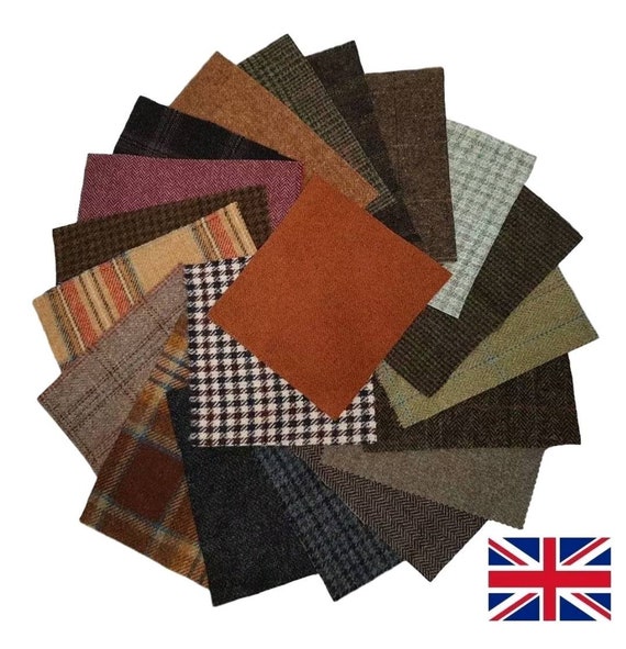 9 inch - Pack of 20 Pieces - British Made 100% Wool Tweed Fabric Pieces 23cm x 23cm *Not Harris
