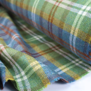 Lime Teal Plaid 100% Wool Tweed Fabric UK Made Cloth  **Sold By The Half-Metre** Not Harris - Beautiful British Made Wool Fabric