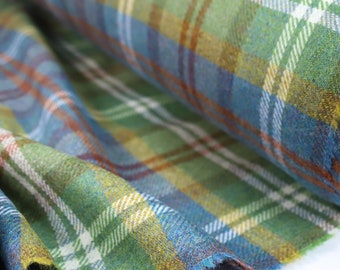 Lime Teal Plaid 100% Wool Tweed Fabric UK Made Cloth  **Sold By The Half-Metre** Not Harris - Beautiful British Made Wool Fabric