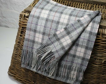 Couverture / jet 100% laine - Tissu tweed british made * Not Harris 160cm x 140cm - Chèque gris