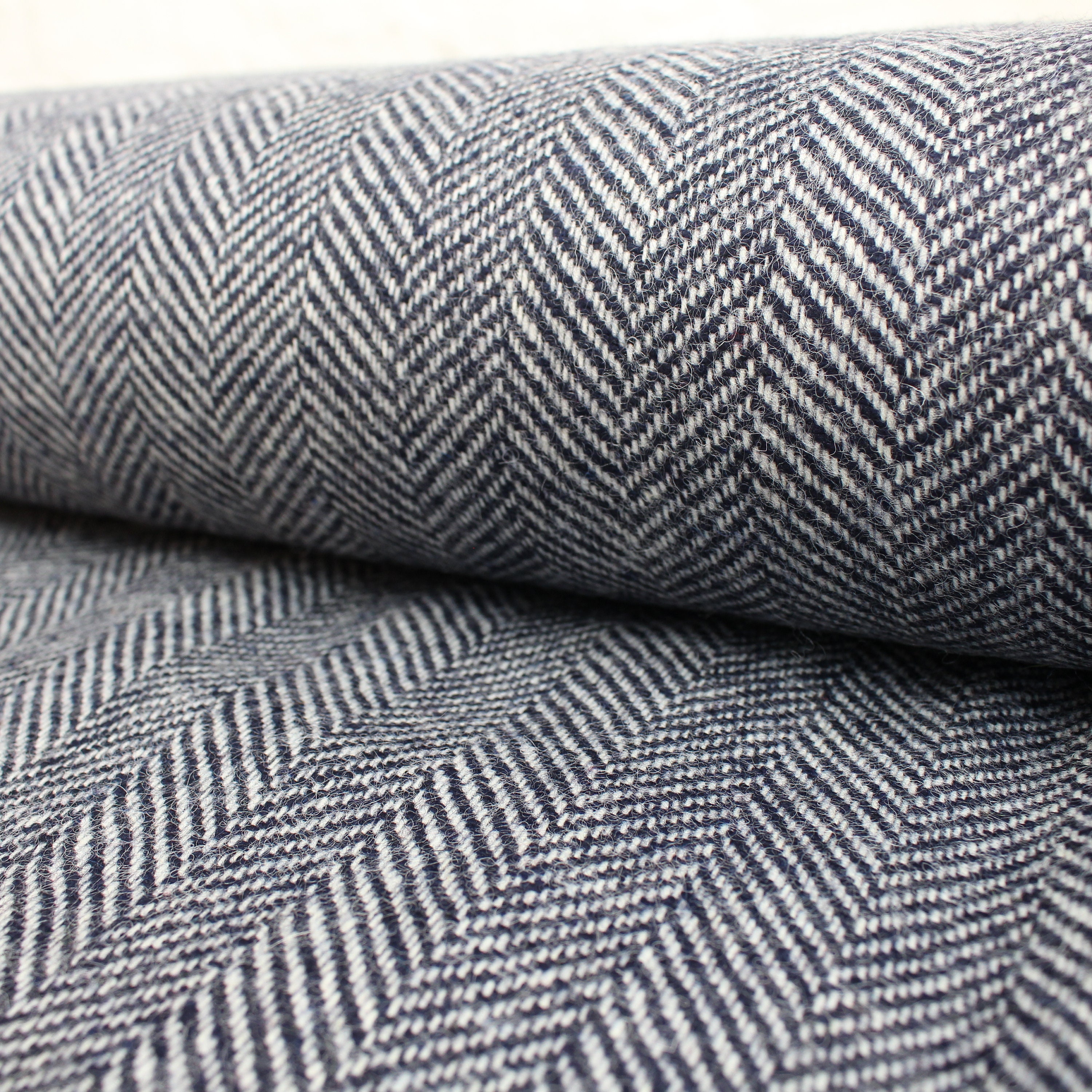 Dark Blue Large Herringbone 100% Wool Tweed Fabric UK Made | Etsy