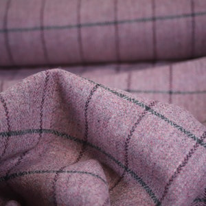 Candy Pink Windowpane 100% Wool Tweed Fabric UK Made Cloth  **Sold By The Half-Metre** Not Harris - Beautiful British Made Wool Fabric!