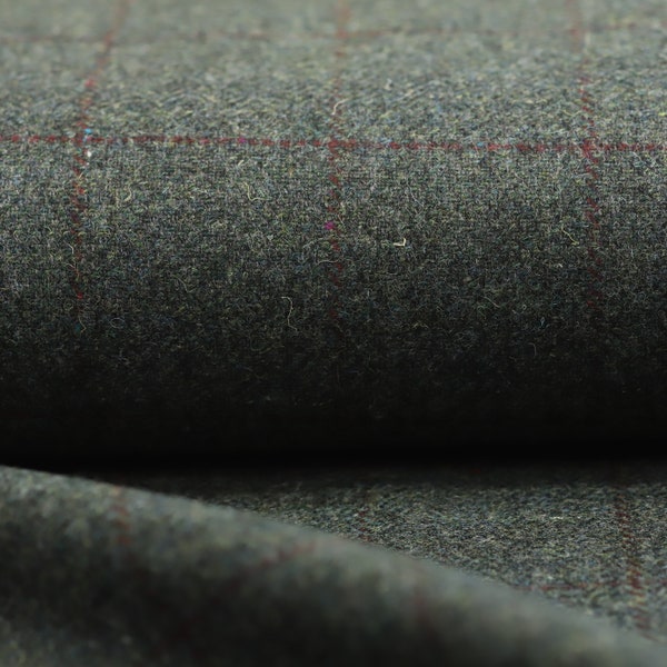 Forest Windowpane 100% Wool Tweed Fabric UK Made Cloth  **Sold By The Half-Metre** Not Harris - Beautiful British Made Wool Fabric!