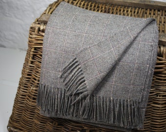 100% Couverture/Jet de laine - Tissu tweed britannique *Not Harris 160cm x 150cm - Flecked Grey Windowpane